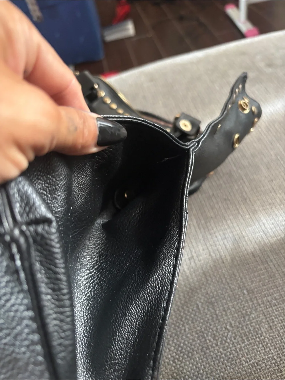 Black Studded Tote Bag with Gold Accents - Classic Carryall